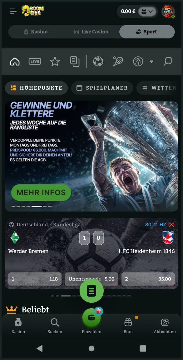 Live-Wetten bei Boomzino Casino